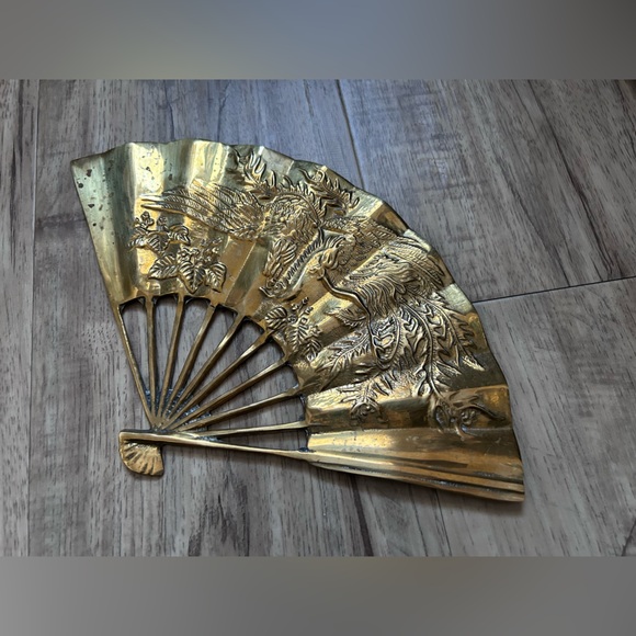 MCM midcentury modern vintage Decorative Brass Fan Wall Art Gold tone metal - Picture 8 of 9